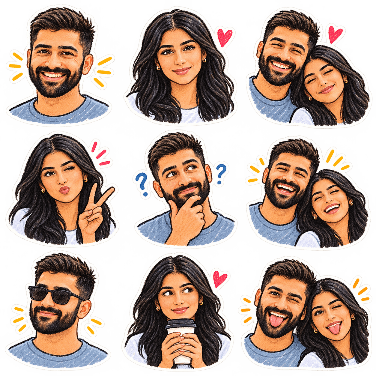 Hand-Drawn Couple Sticker Pack Prompt