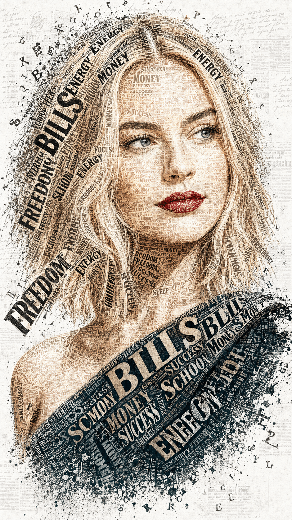 Typographic Portrait AI Prompt | Text Mosaic Word Cloud Face Art | Editorial Typography Illustration | Midjourney, ChatGPT & Flux