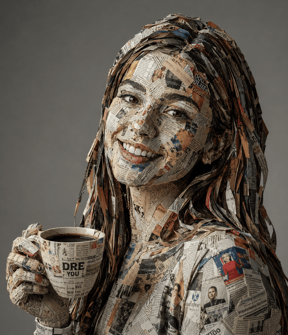 Hyper-Realistic Newspaper Collage Portrait Prompt | Surreal Mixed Media AI Art