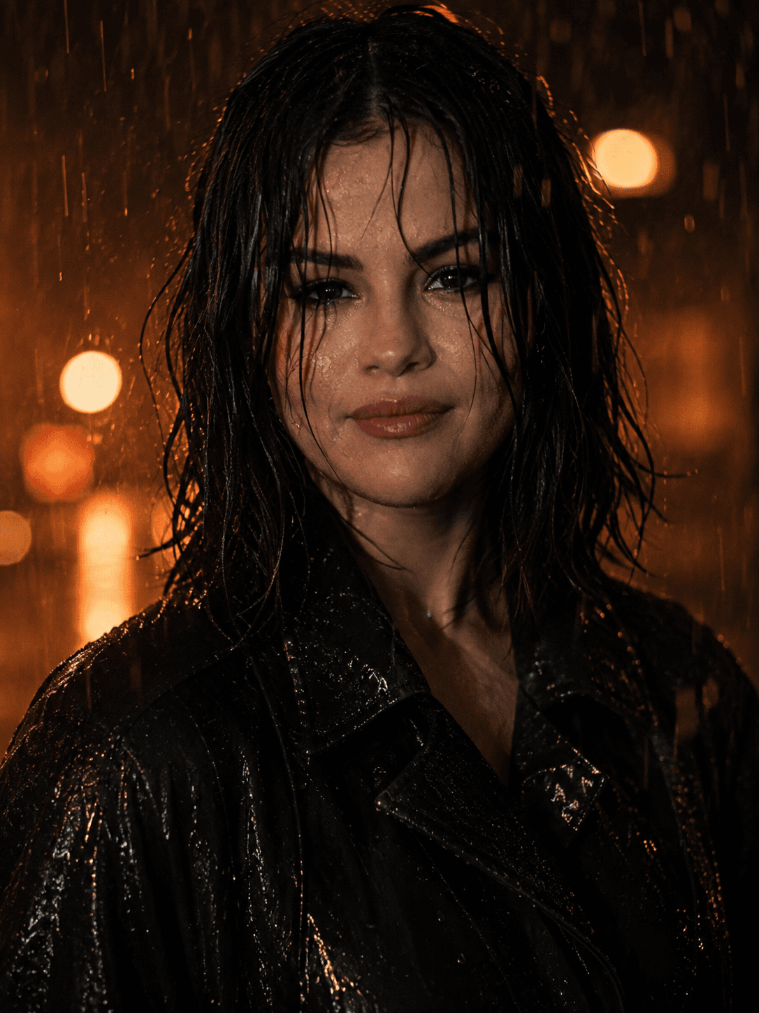 Cinematic Rain Portrait AI Prompt – Moody Noir Photography