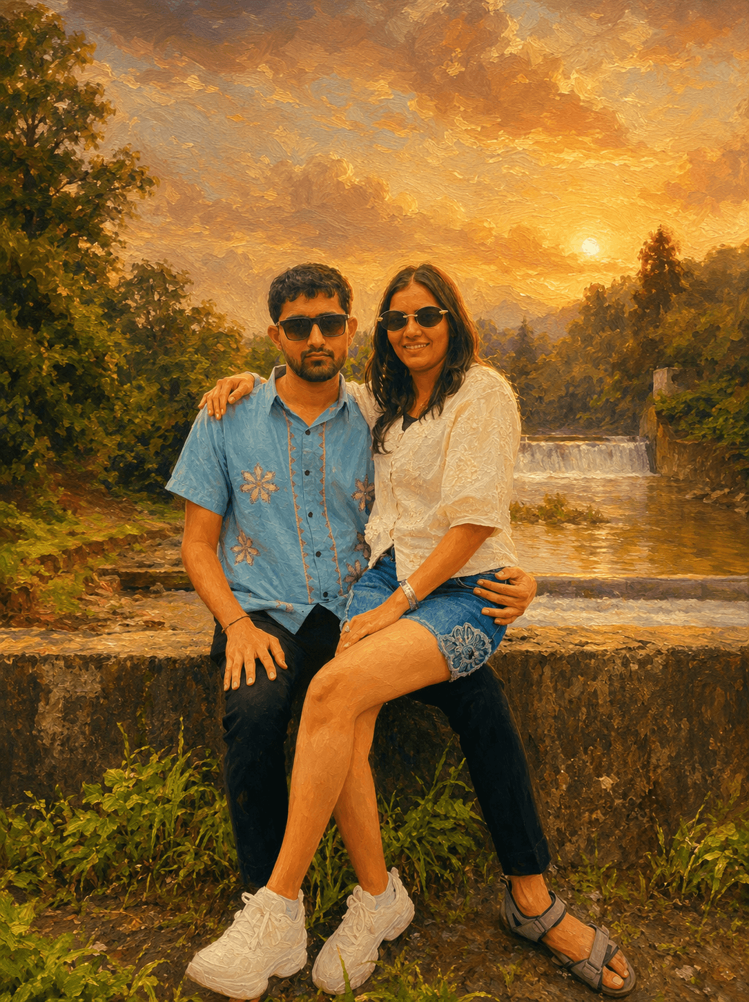 Romantic Train Couple AI Prompt | Cinematic Oil Painting preview 2
