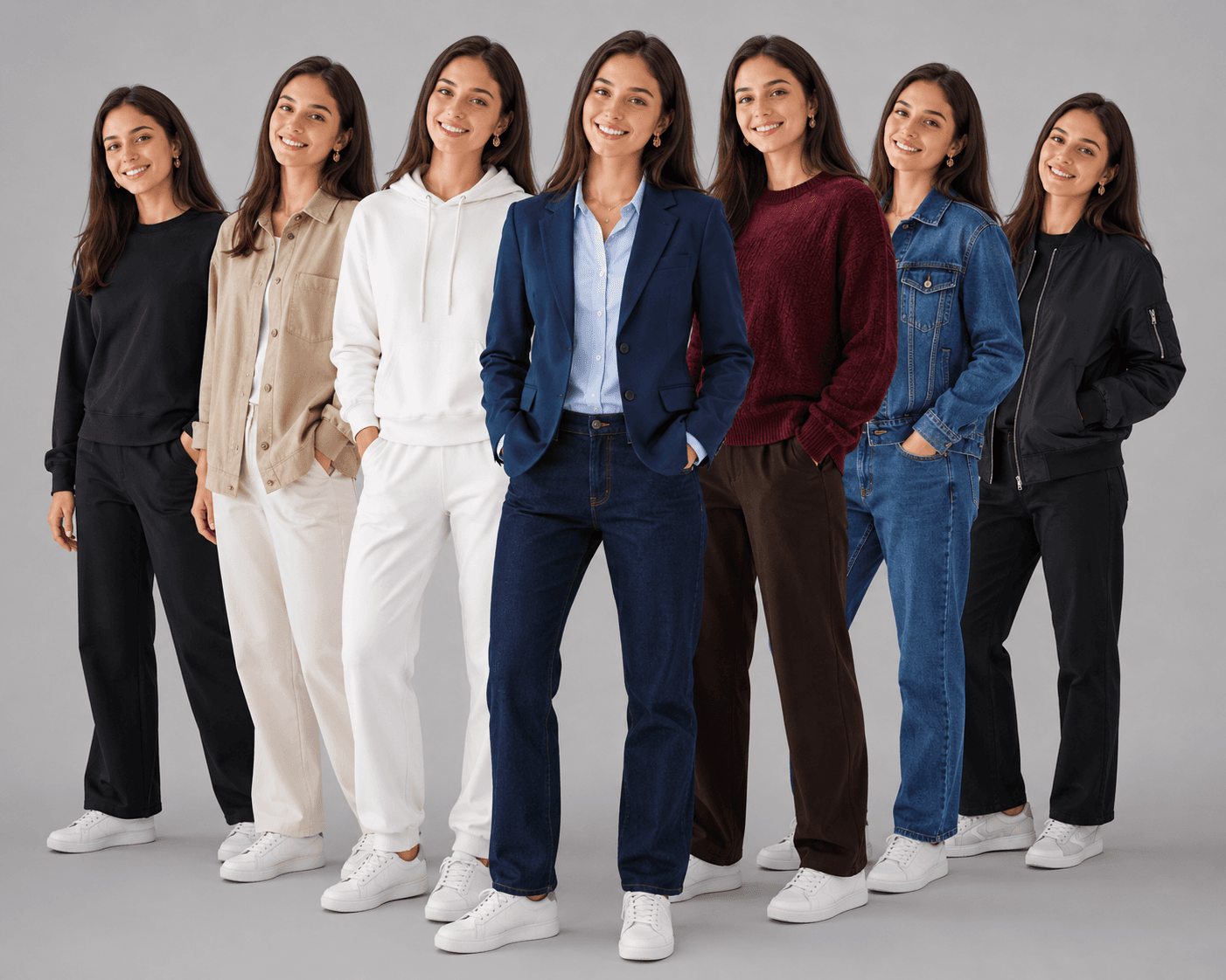 Ultra-Photorealistic 7 Outfit Clone Studio Portrait Prompt | Luxury Fashion AI Image Prompt