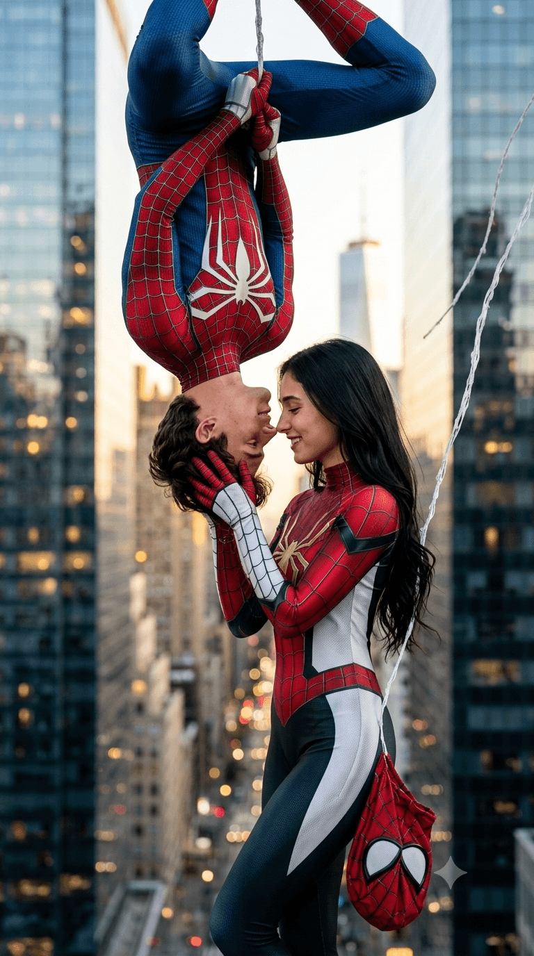 Cinematic Spider-Man Couple AI Prompt | Photorealistic Superhero Portrait