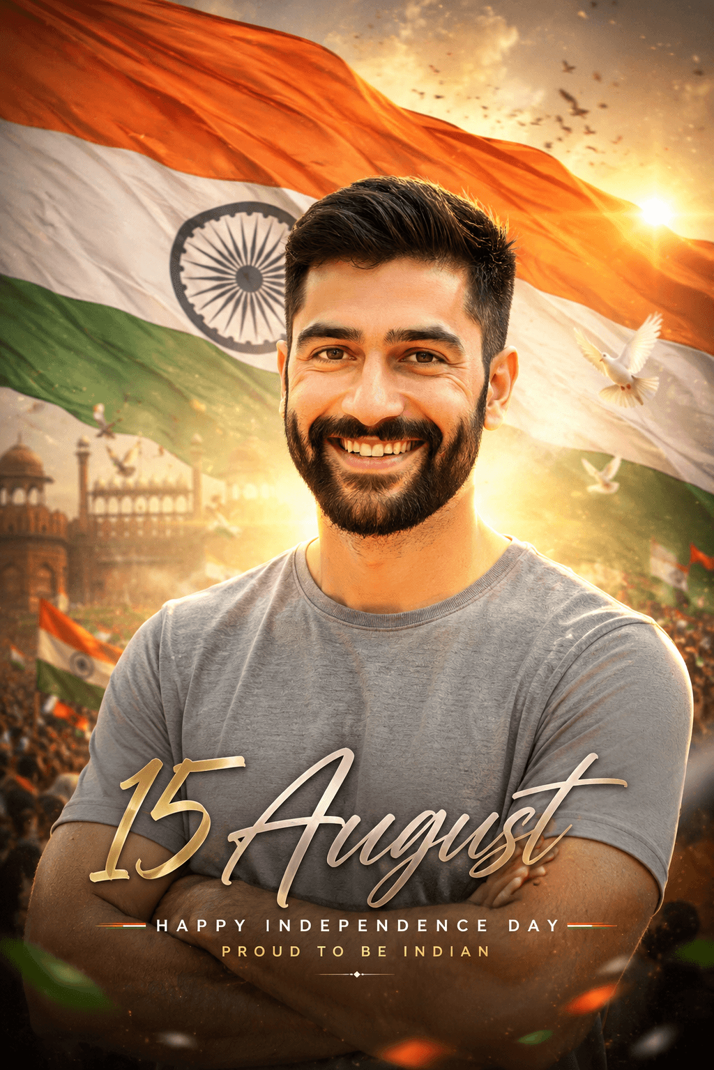 Independence Day AI Poster Prompt | Ultra Realistic 8K Patriotic Portrait with Indian Flag & Red Fort