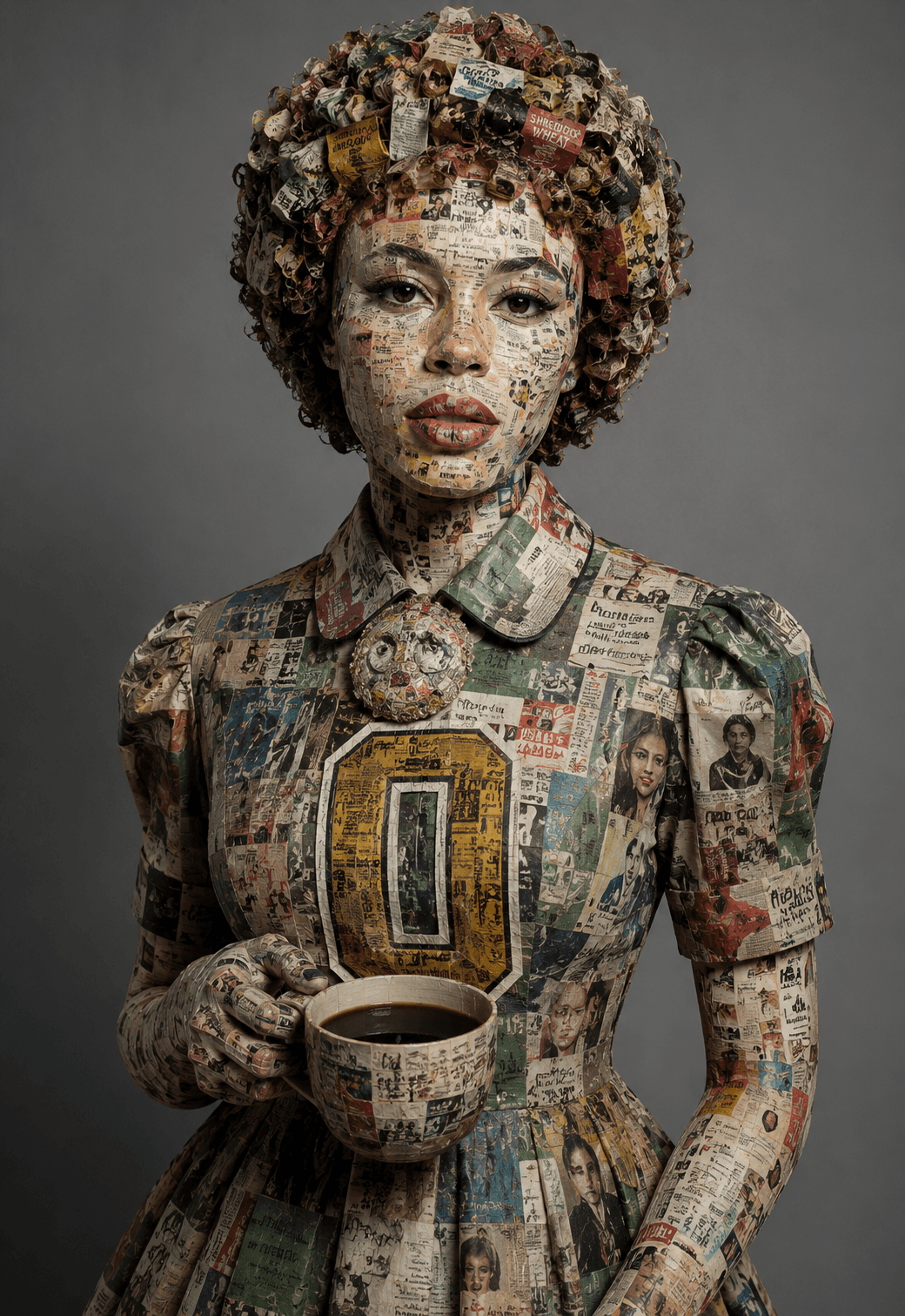 Hyper-Realistic Newspaper Collage Portrait AI Prompt | Surreal Mixed Media Paper Art