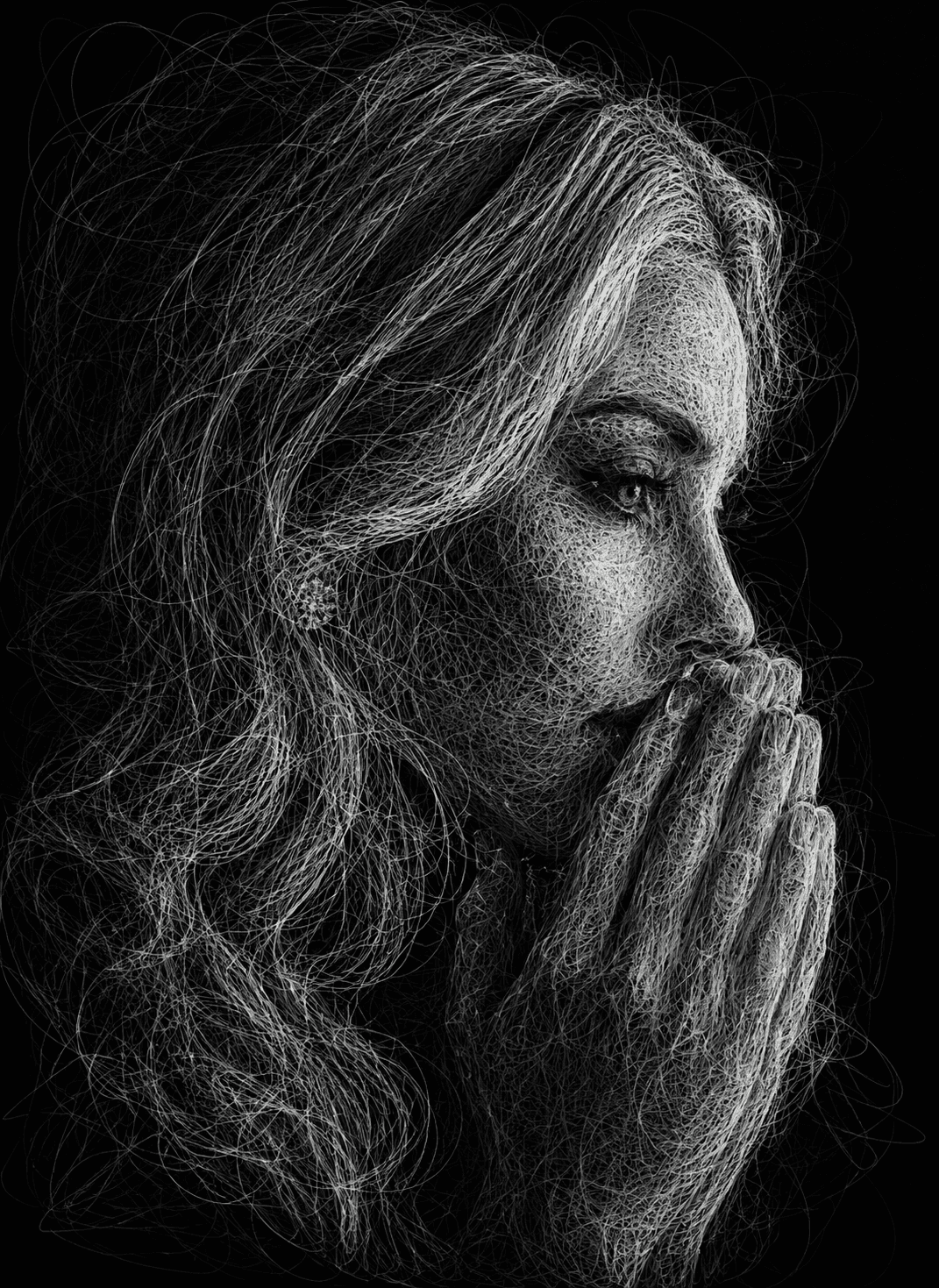 Ultra Detailed Scribble Line Portrait Prompt | Monochrome Pencil Sketch AI Art | Abstract Wireframe Realistic Face | Midjourney, Flux, SDXL
