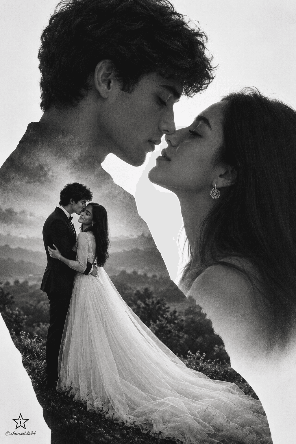 Romantic Wedding Double Exposure AI Photo Prompt | Fine Art Couple Portrait