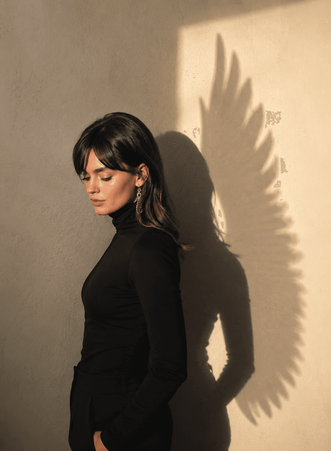 Minimalist Angel Wings Shadow Portrait Prompt | Cinematic Editorial AI Photo Prompt
