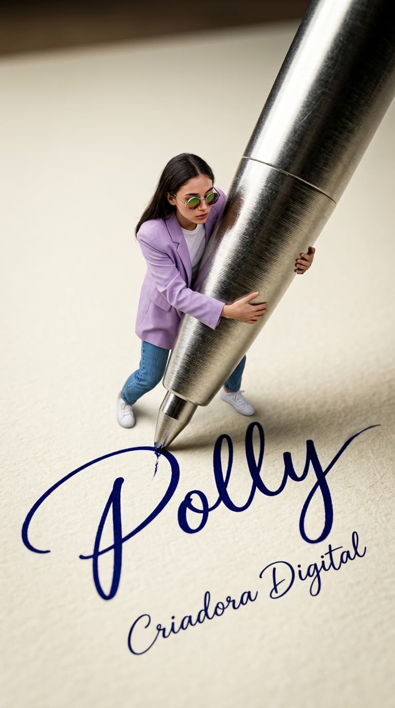 Tiny Woman Holding a Giant Pen to Sign "POLLY" | Hyper-Realistic AI Prompt