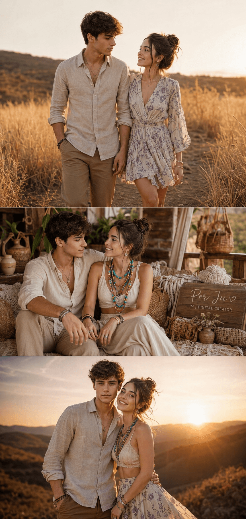 Boho Chic Couple Photoshoot AI Prompt | Romantic & Realistic preview 1