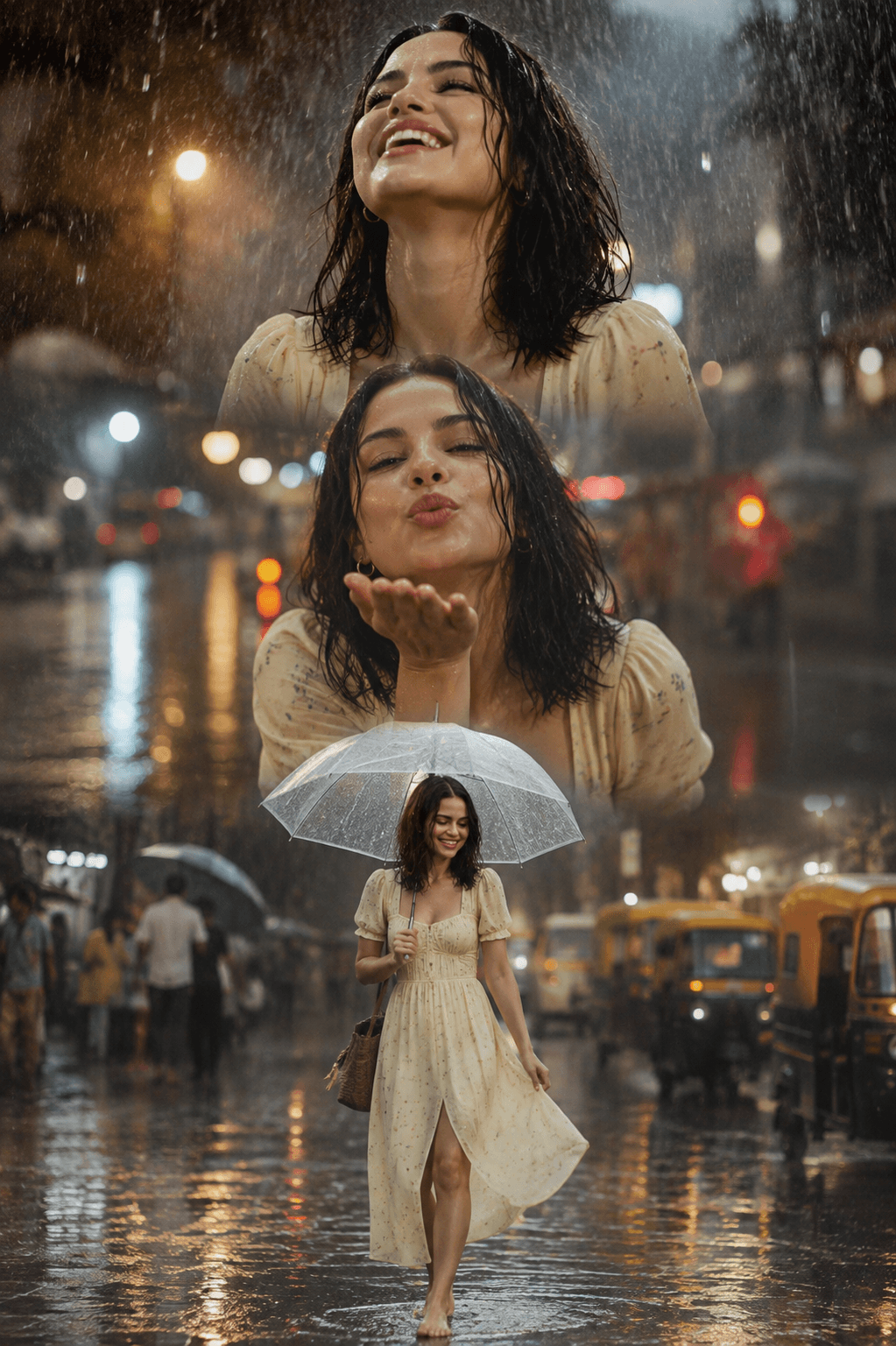 Triple Exposure Cinematic Monsoon Rain Portrait Prompt | Realistic AI Photo Effect