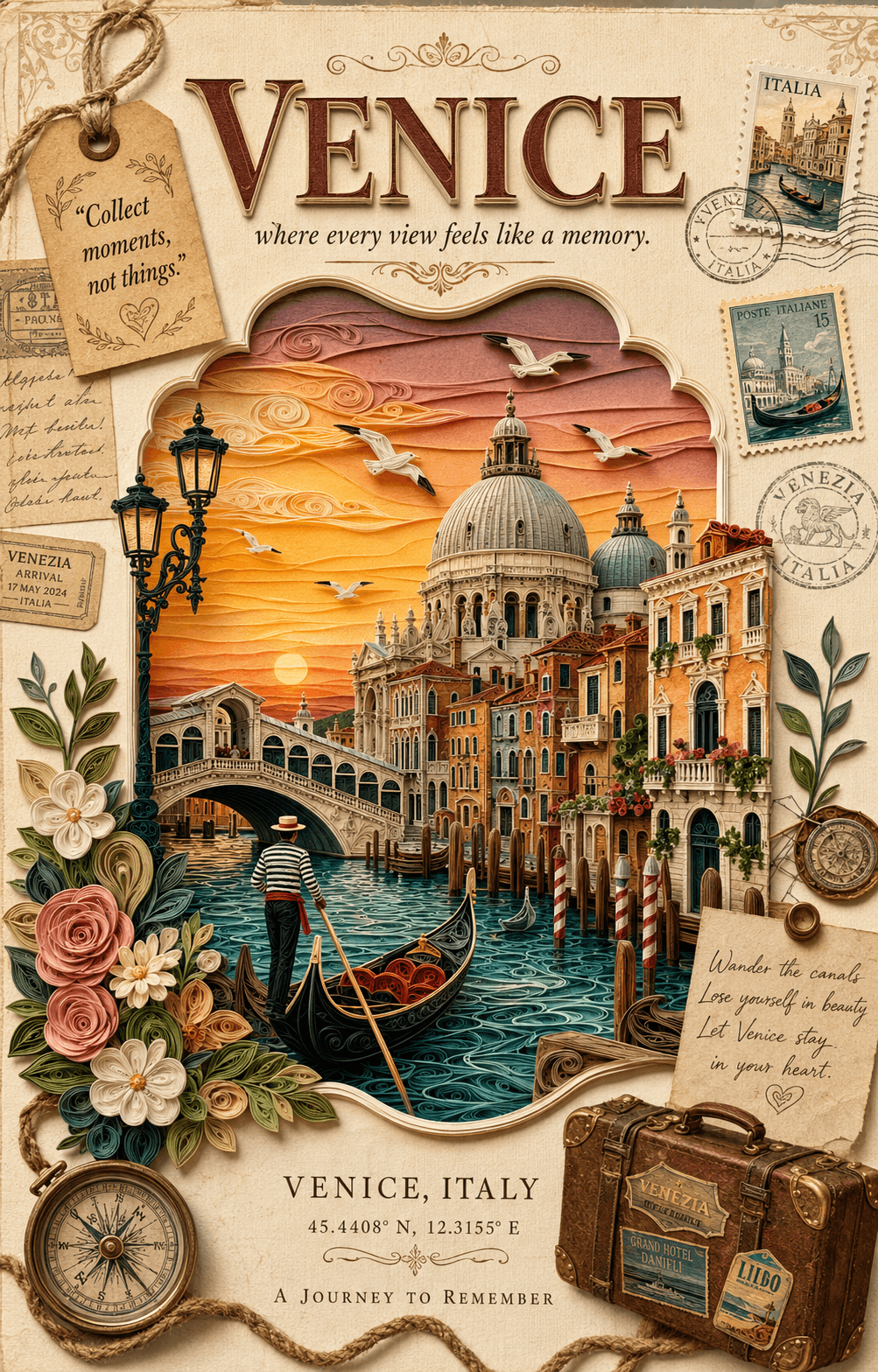 3D Paper Quilling Travel Poster AI Prompt | Vintage Papercraft preview 3