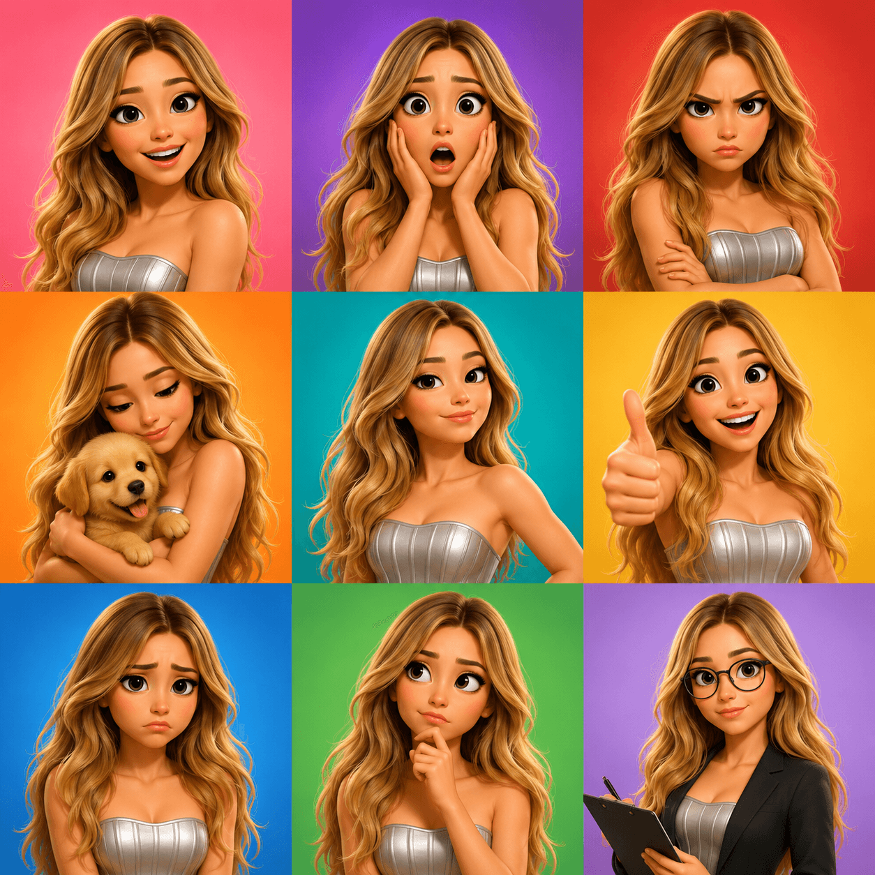 3D Cartoon Avatar Prompt | Pixar Style Emotion Grid AI preview 1