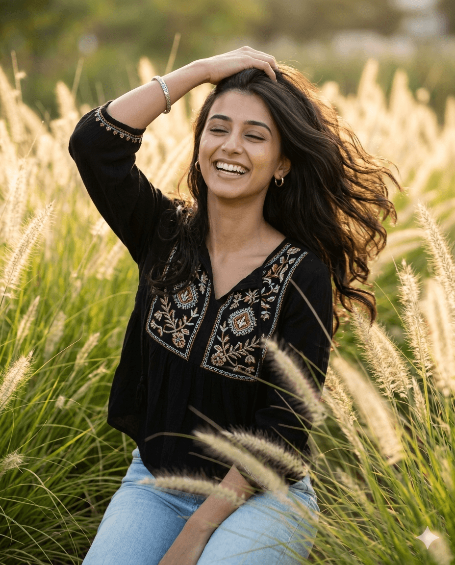 Consistent AI Character Prompt - Midjourney & Gemini Cinematic Portrait Generator - Golden Hour Boho Aesthetic (4:5 Ratio)