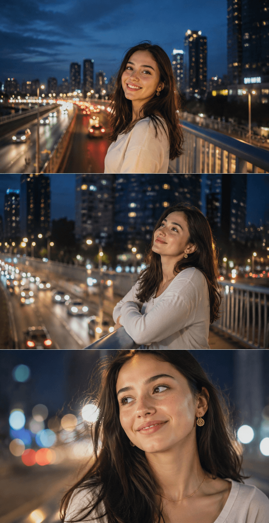 Cinematic Urban Night Triptych Portrait AI Prompt preview 3