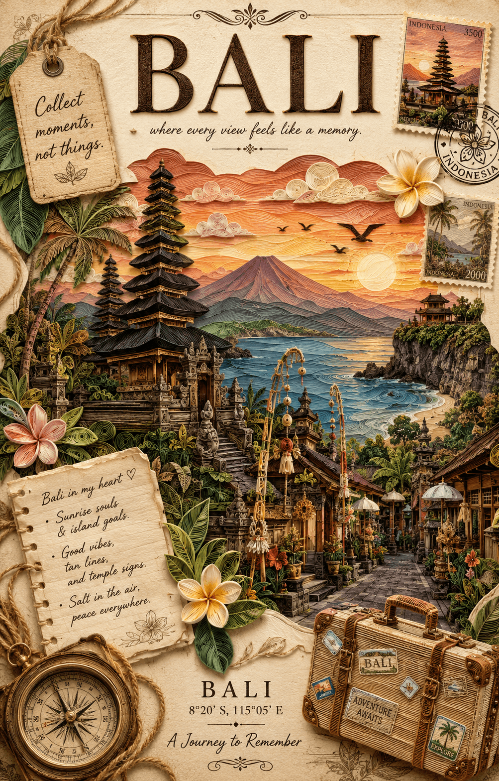3D Paper Quilling Travel Poster AI Prompt | Vintage Papercraft preview 1