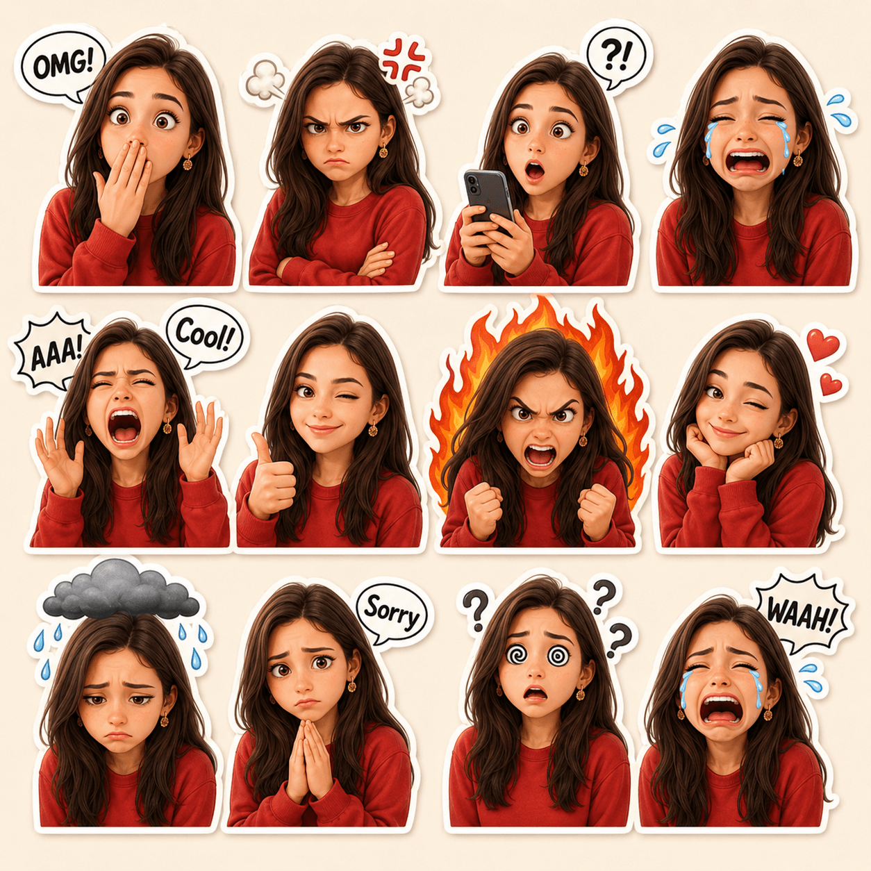 Pixar-Style 3D Cartoon Sticker Pack Prompt | AI Emoji Sticker Generator with Consistent Face Identity