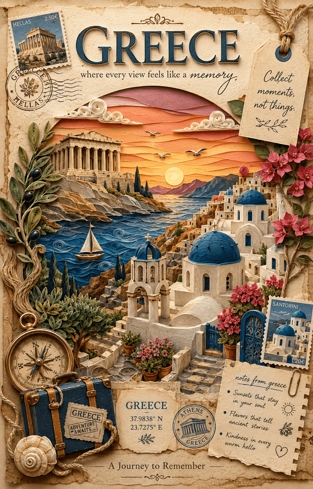 3D Paper Quilling Travel Poster AI Prompt | Vintage Papercraft preview 4