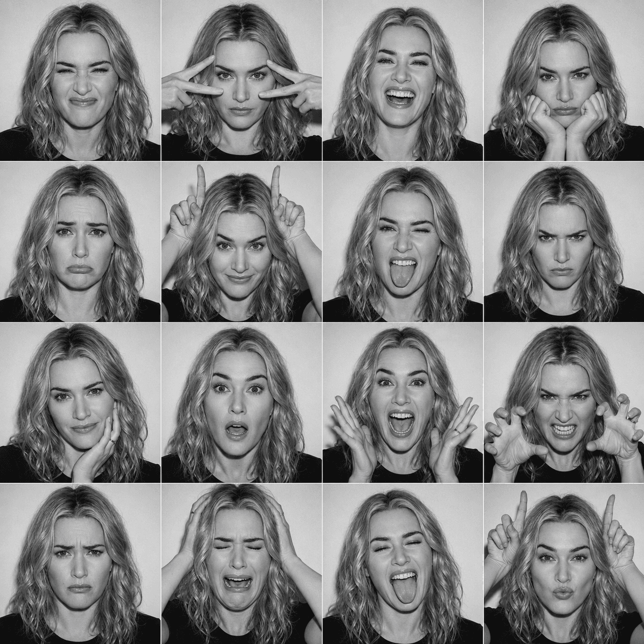 Black & White Photobooth Expression Grid AI Prompt | 4x4 preview 4