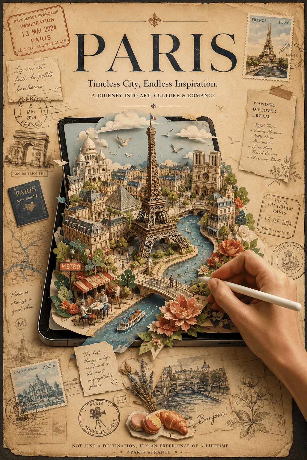 Premium Vintage Travel Poster AI Prompt | 3D Papercraft preview 1