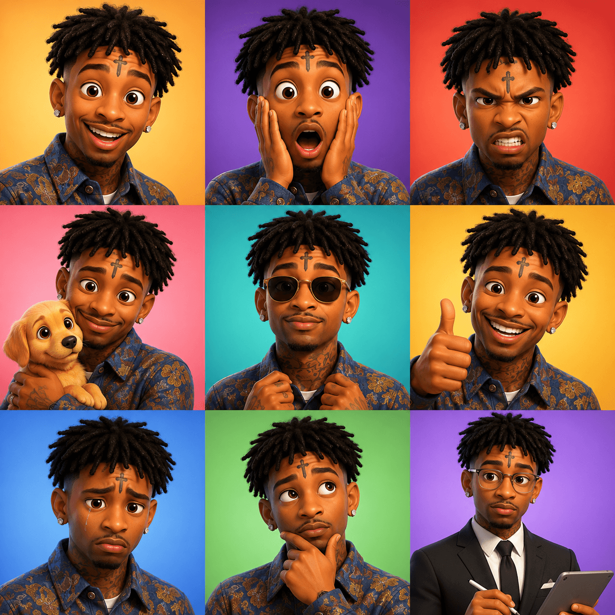 3D Cartoon Avatar Prompt | Pixar Style Emotion Grid AI preview 2