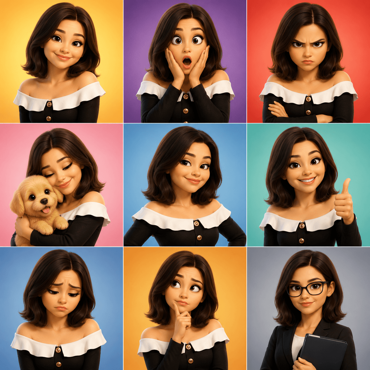 3D Cartoon Avatar Prompt | Pixar Style Emotion Grid AI preview 3