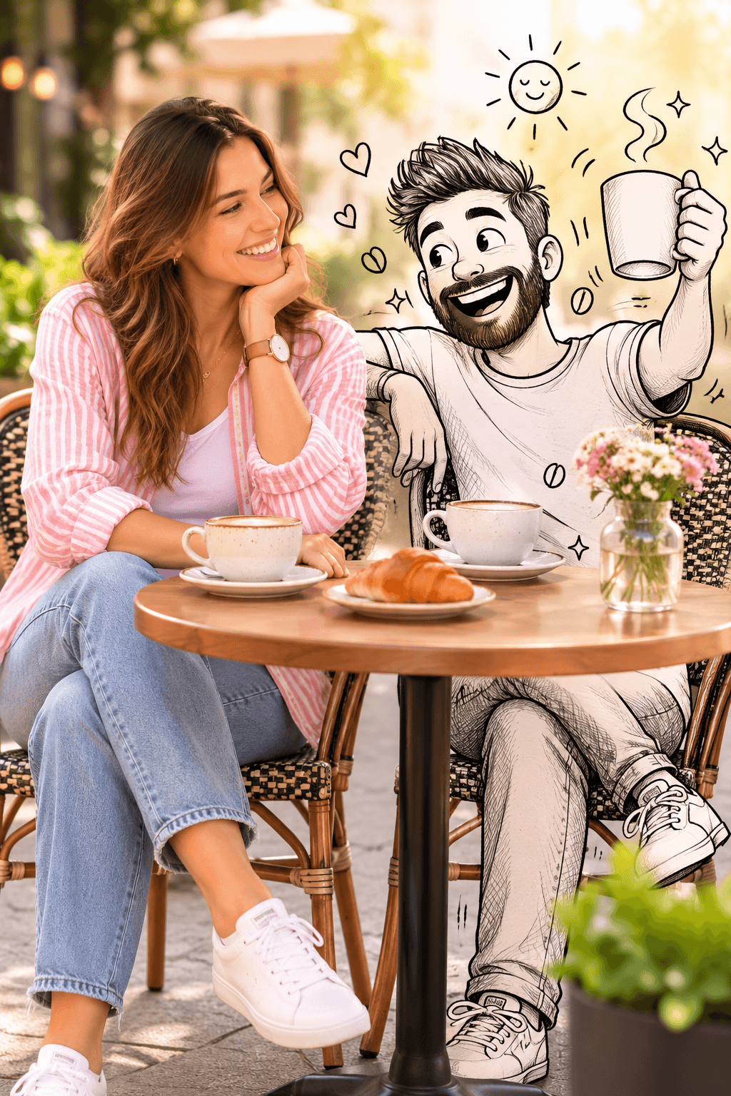 Ultra Realistic Morning Coffee AI Prompt with Line Art Character preview 1
