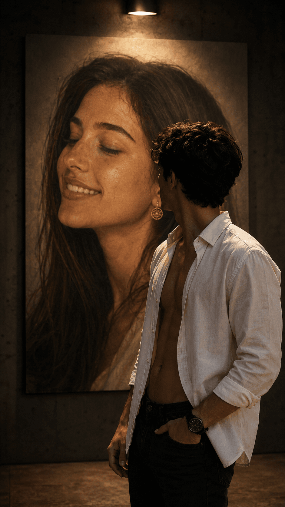 Cinematic Art Gallery Portrait Prompt | Ultra Realistic DSLR AI Photo Prompt (9:16)