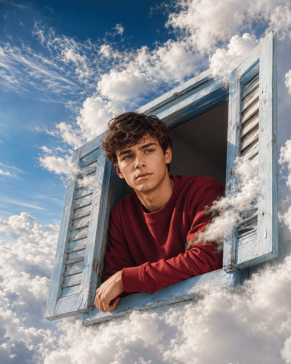 Surreal Window in the Clouds Portrait Prompt | Ultra-Realistic 4K AI Photo Prompt