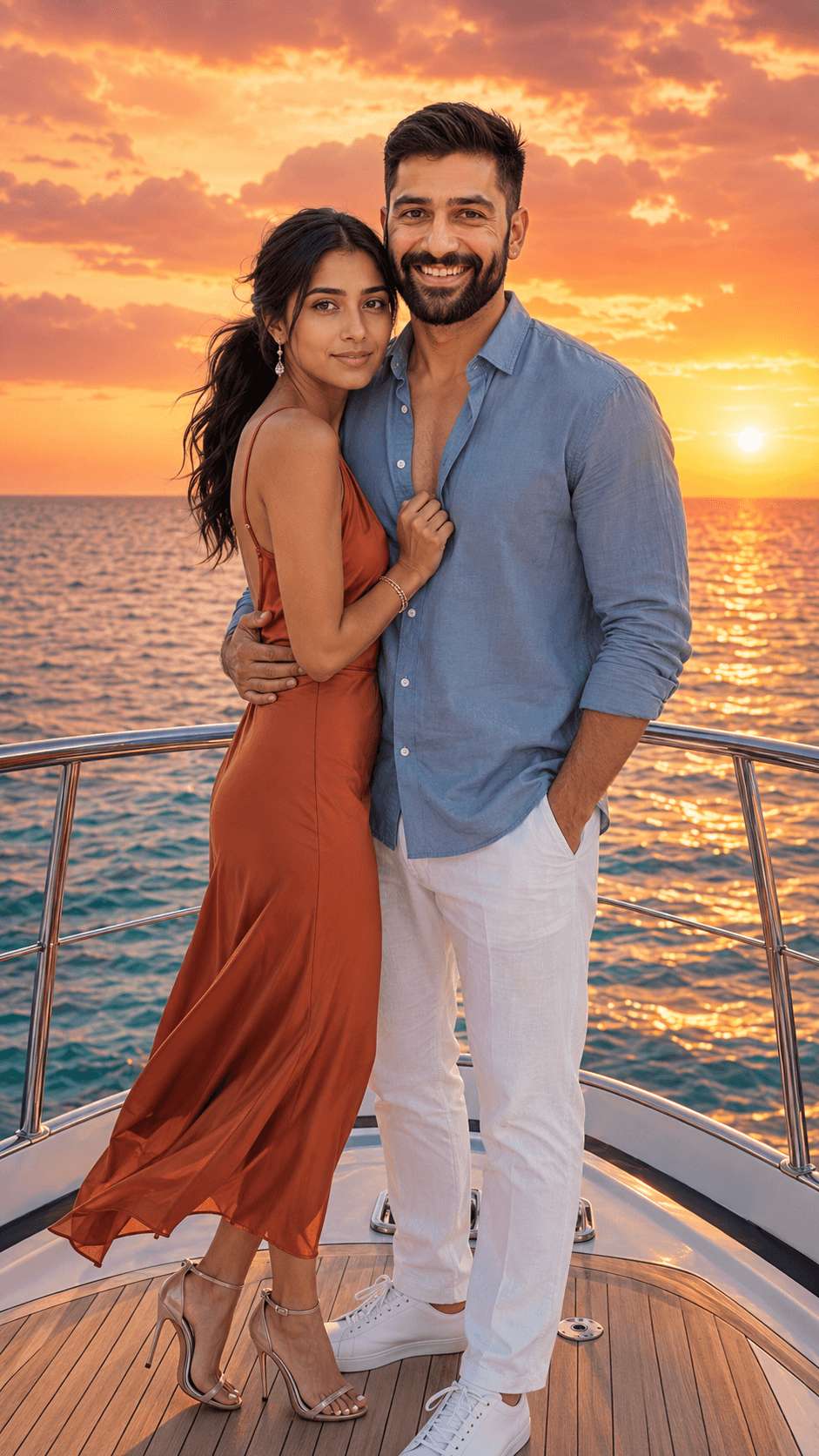 Romantic Luxury Yacht Couple AI Photo Prompt | Sunset Couple Portrait