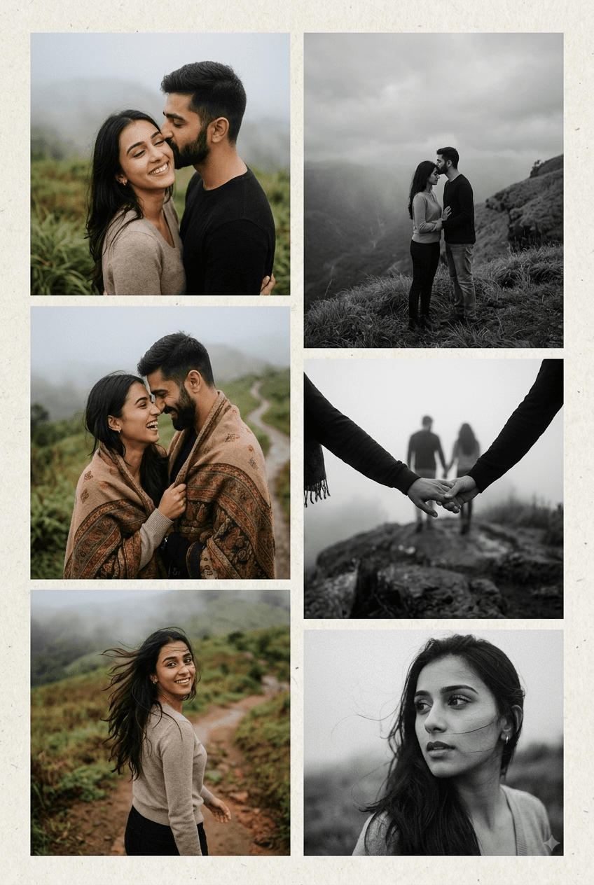 South Asian Pre-Wedding AI Collage Prompt | Cinematic 3x2 Grid preview 2