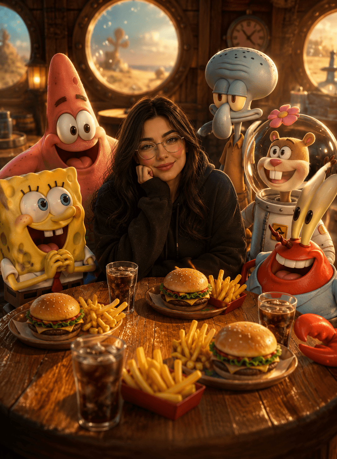 Krusty Krab Friends AI Prompt | Cinematic Pixar Style Restaurant Scene with Sponge Characters