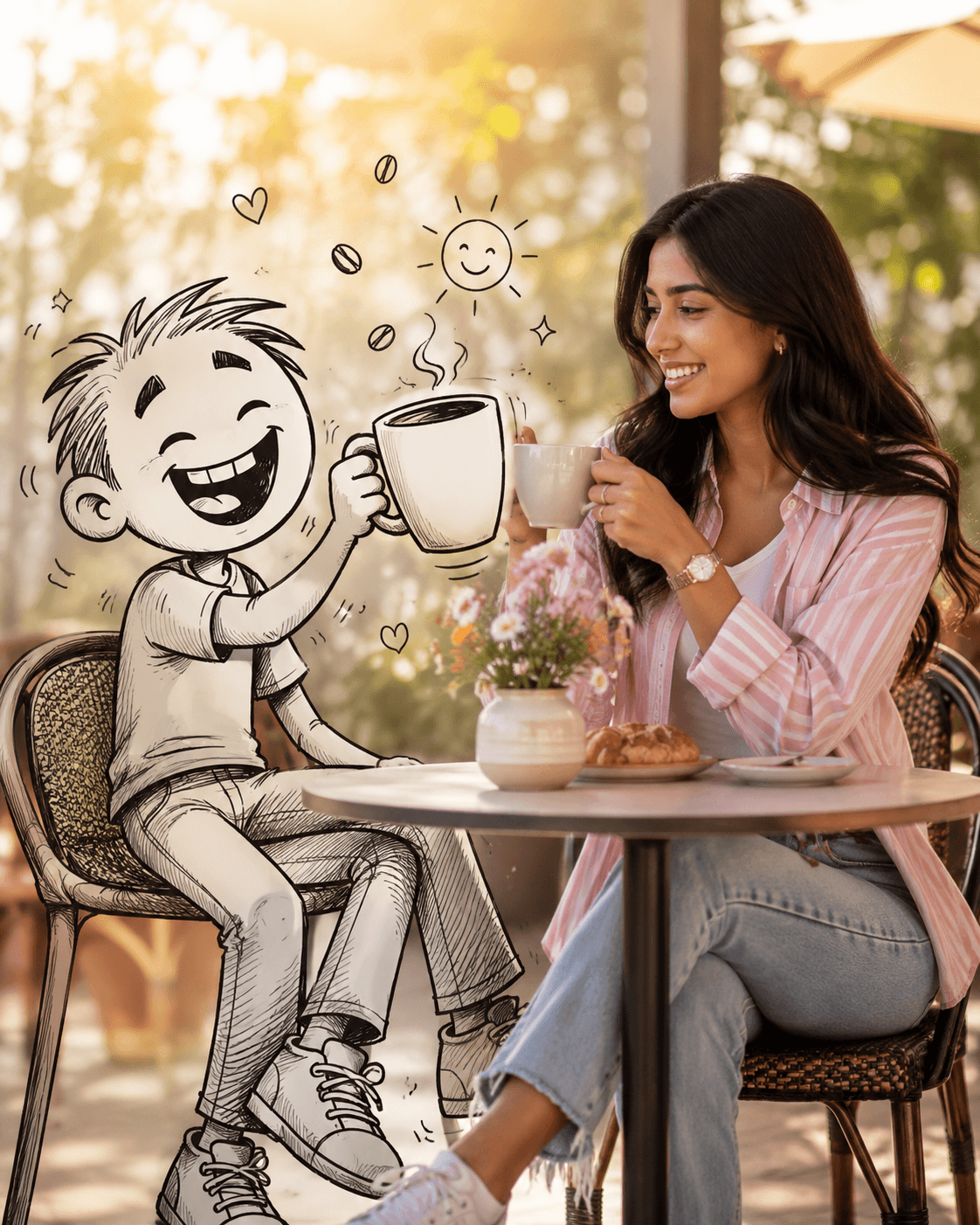 Ultra Realistic Morning Coffee AI Prompt with Line Art Character preview 2