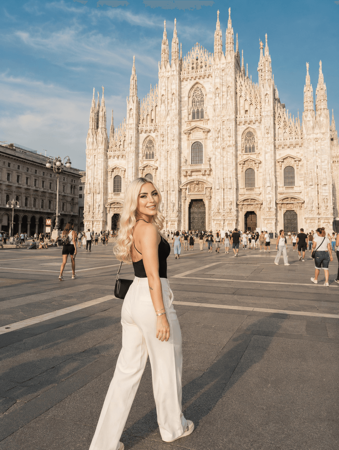 Piazza del Duomo Milan AI Photo Prompt | Ultra Realistic Luxury Travel Portrait with Identity Consistency