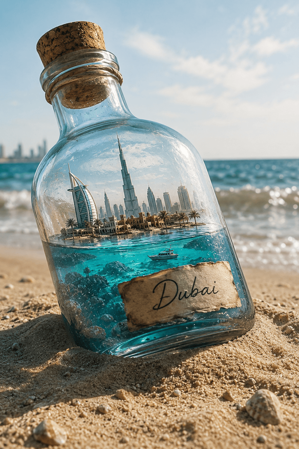Hyper Realistic Glass Bottle Miniature City AI Art Prompt preview 1