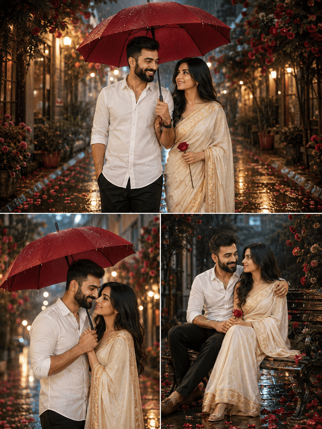 Cinematic Rainy Couple Collage Prompt | Exact Face Match 8K preview 2