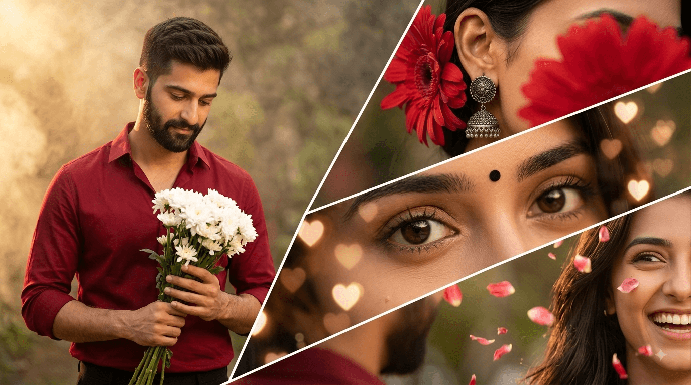 Premium Cinematic Romantic Collage AI Prompt | preview 1