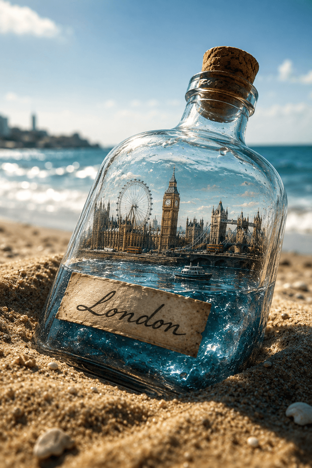 Hyper Realistic Glass Bottle Miniature City AI Art Prompt preview 2