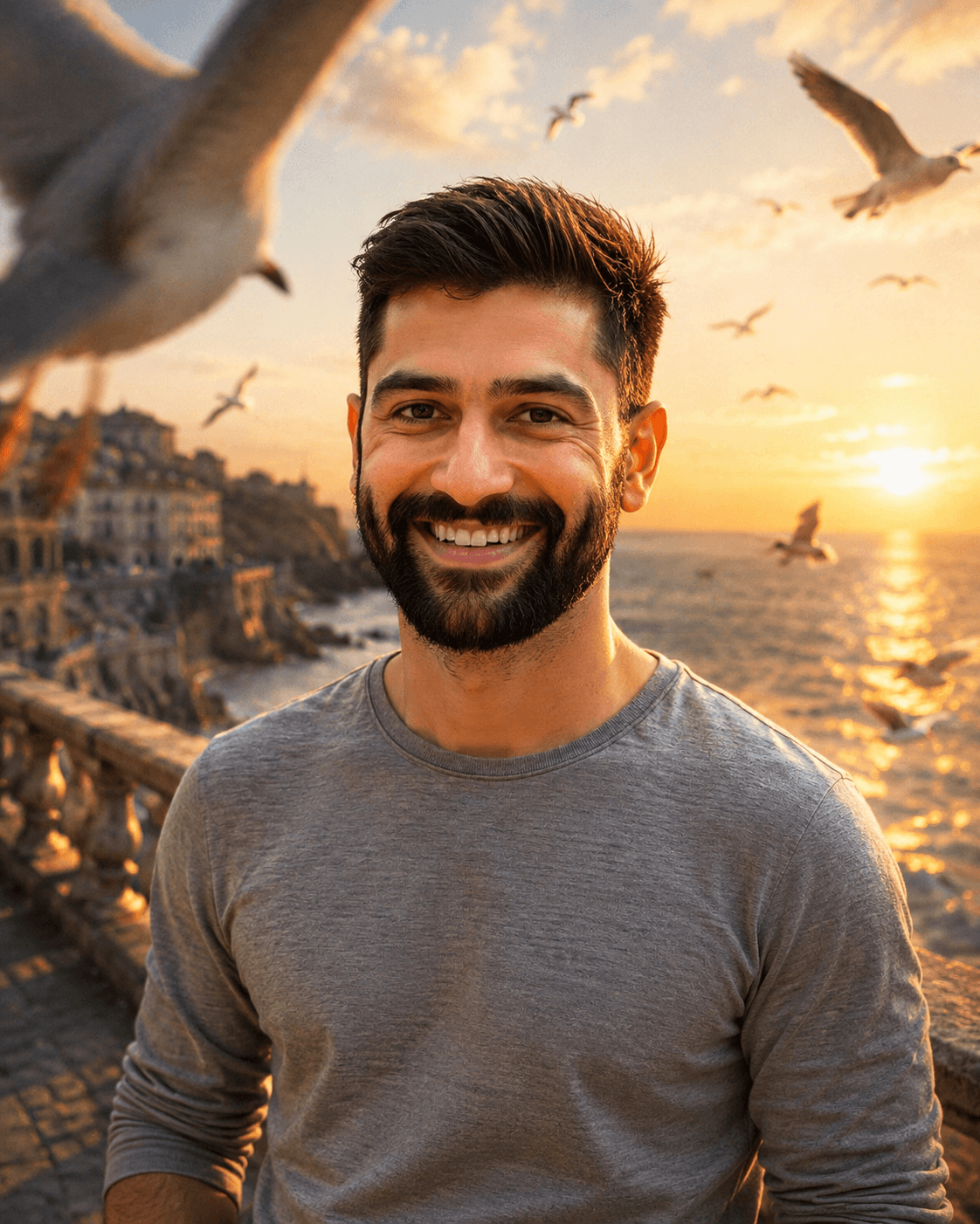 Ultra-Realistic Cinematic Seaside Portrait Prompt | Golden Hour Ocean Editorial AI Photo Prompt