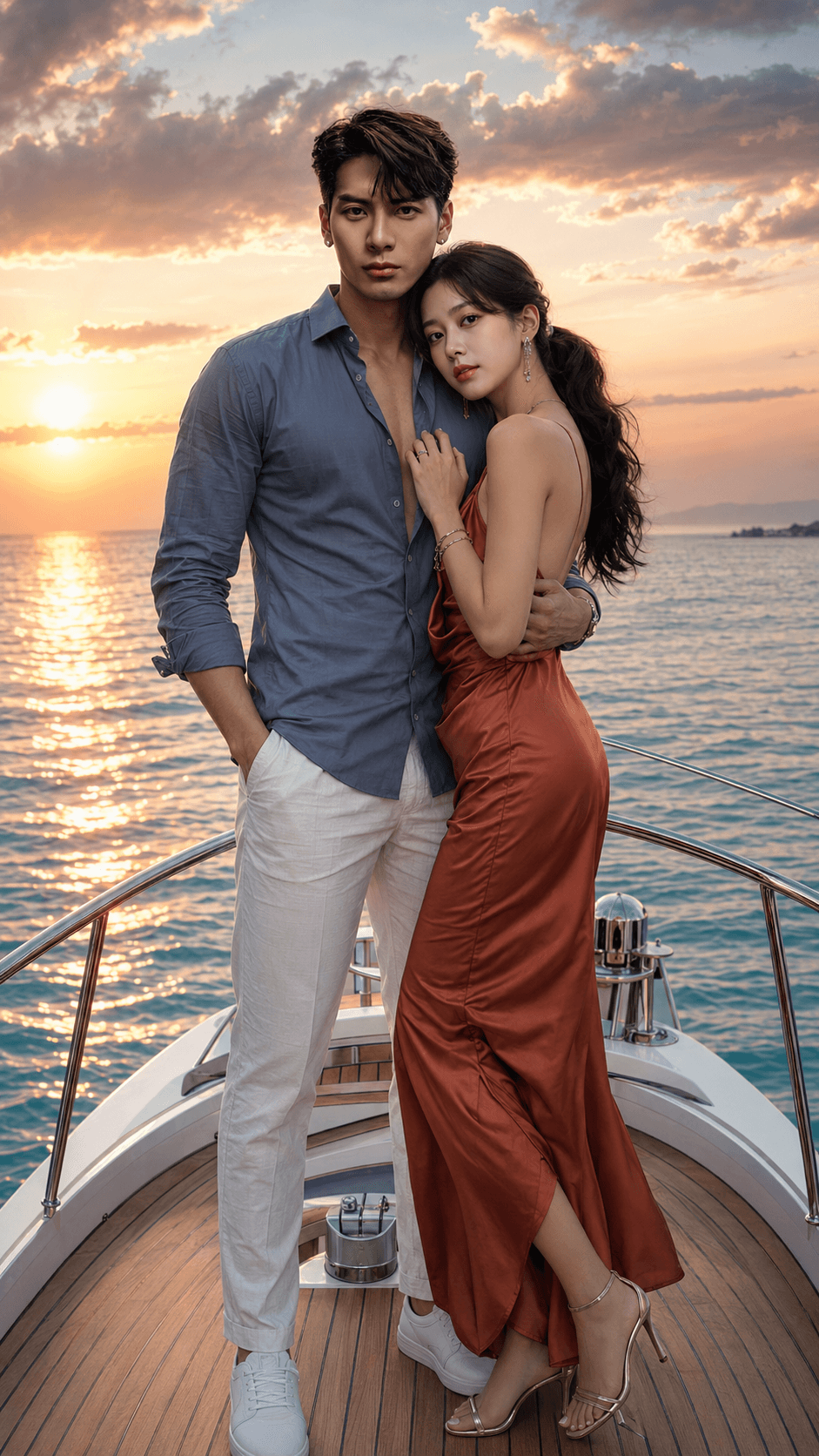 Romantic Yacht Couple AI Photo Prompt | Cinematic Sunset Couple Portrait