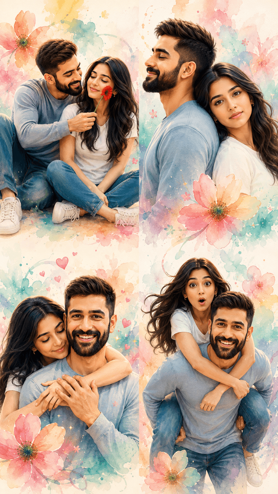 Romantic Couple 3D Watercolor Collage AI Prompt | 9:16 Wallpaper preview 4
