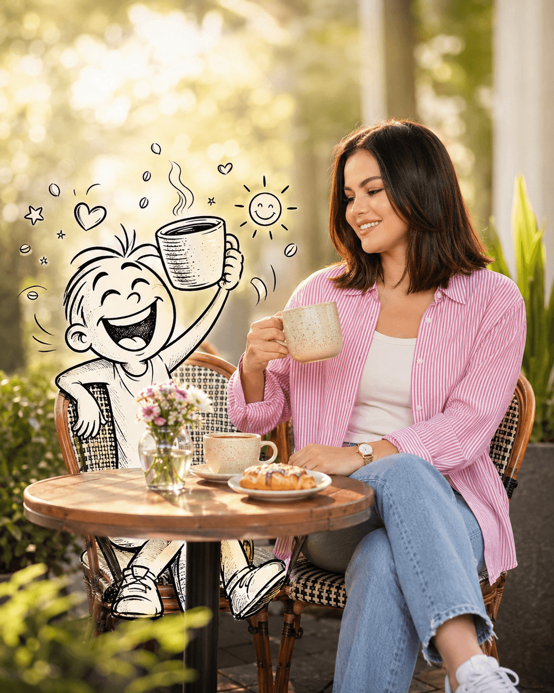 Ultra Realistic Morning Coffee AI Prompt with Line Art Character preview 3