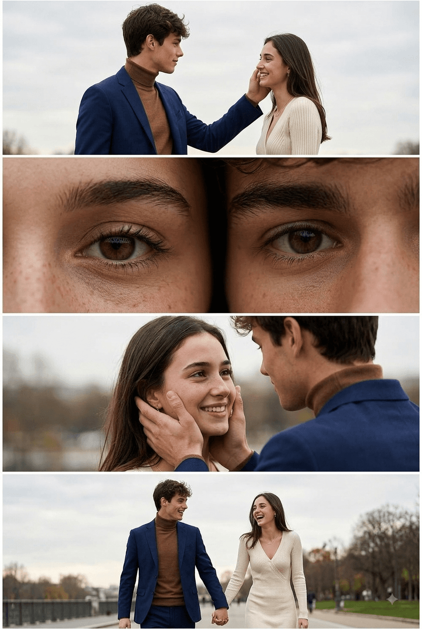 4-Panel Couple Photo AI Prompt | Midjourney & DALL-E (54 chars) preview 1