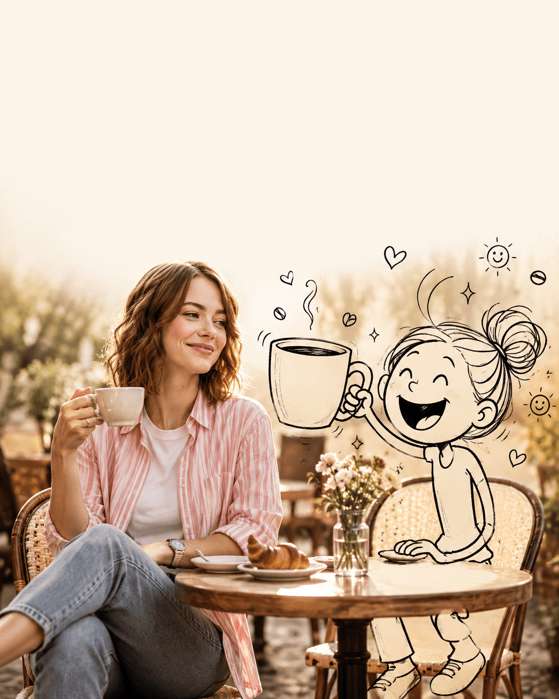 Ultra Realistic Morning Coffee AI Prompt with Line Art Character preview 4