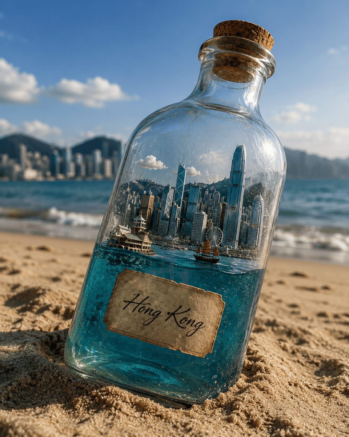 Hyper Realistic Glass Bottle Miniature City AI Art Prompt preview 3
