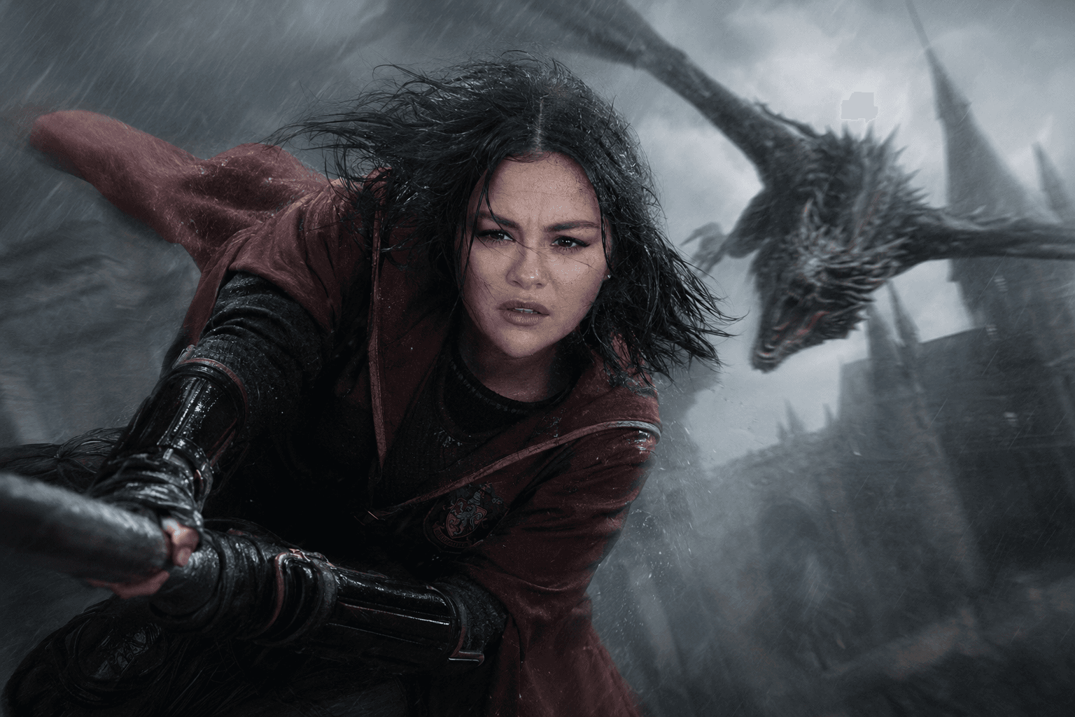 Photorealistic Harry Potter Dragon Chase Cinematic Portrait Prompt (Reference Face Preserved)