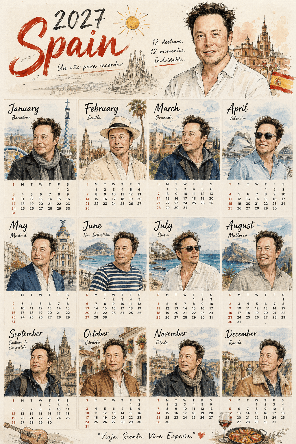 2027 Travel Calendar AI Prompt | Watercolor Ink Sketch | preview 4
