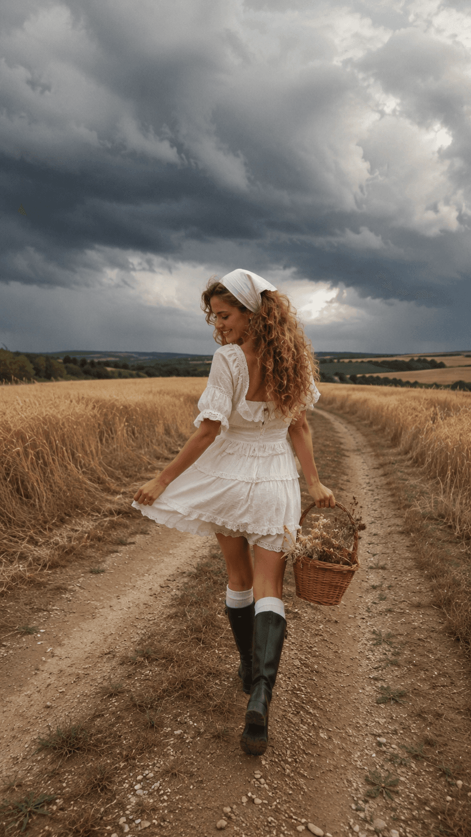 Ultra Realistic Cinematic Countryside Full Body Photo Prompt | Reference Lock AI Photography Prompt | Storm Field Fashion Portrait | Flux, GPT Image, Midjourney