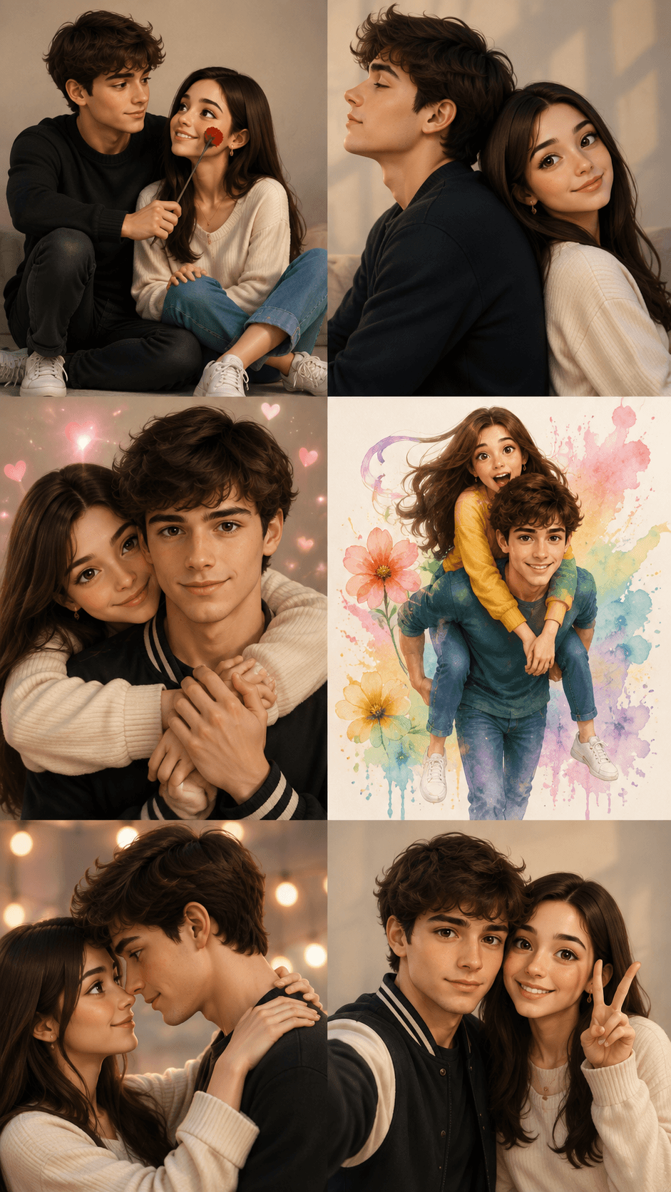 Romantic Couple 3D Watercolor Collage AI Prompt | 9:16 Wallpaper preview 1