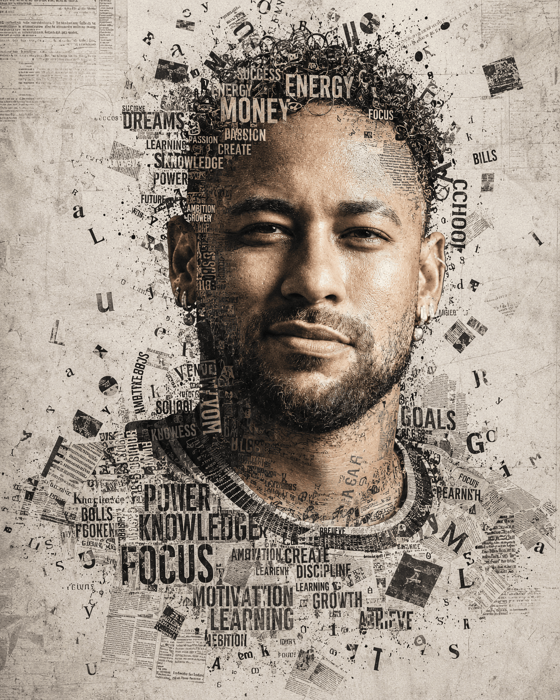 AI Typography Portrait Prompt | Newspaper Collage Mixed Media Black & White Editorial Poster | Midjourney, FLUX, SDXL, ChatGPT Image